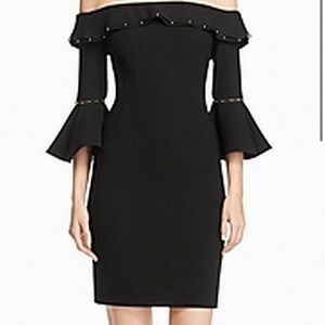 Black Elie Tahari ruffle off the shoulder dress. Size US 0